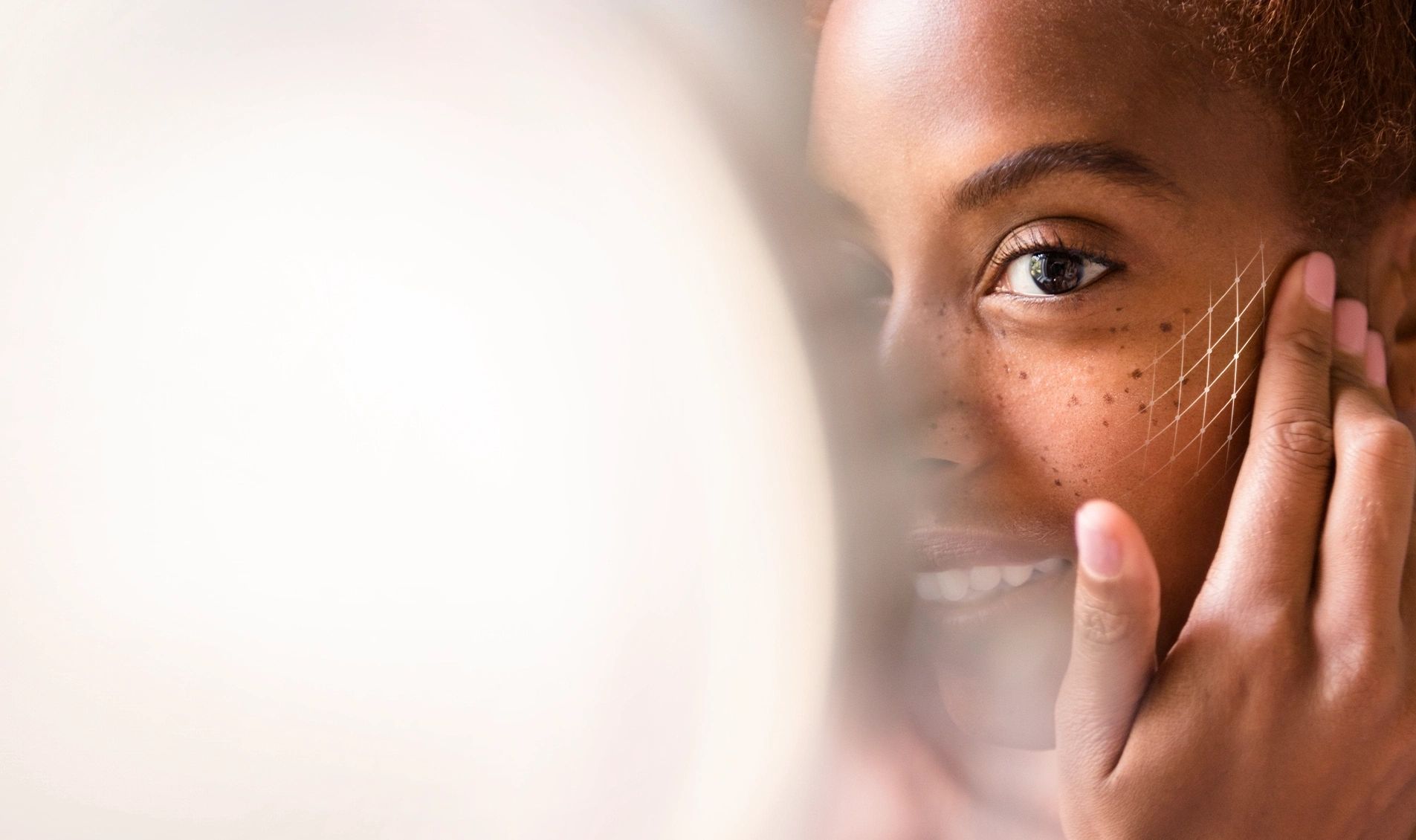 Photo composition: Portrait of a women with scan-lines on skin (portrait)